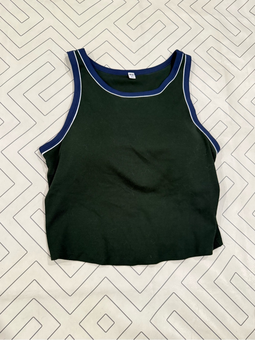 Uniqlo Airism Bra Tank Top in Dark Green and Blue Trim